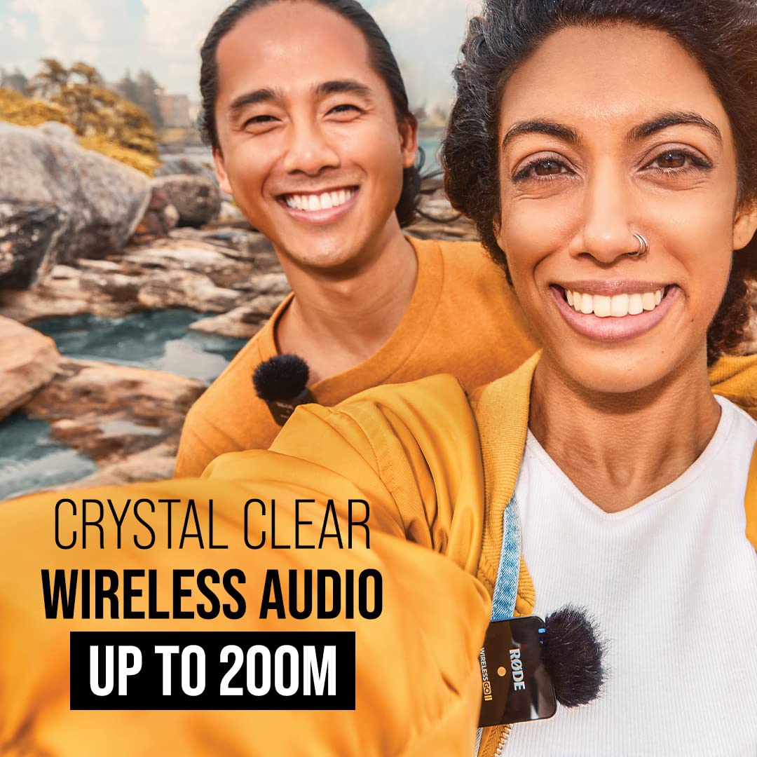 RØDE Wireless GO II Ultra-compact Dual-channel Wireless Microphone System with Built-in Microphones, On-board Recording and 200m Range for Filmmaking, Interviews and Content Creation