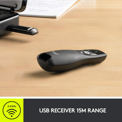 Logitech Wireless Presenter R800, PowerPoint Clicker with Green Laser Pointer, Wireless Presentation Clicker Remote