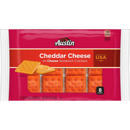 Austin Cheddar Cheese Flavored Sandwich Crackers, Lunch Snacks (12 Trays, 96 Packs)