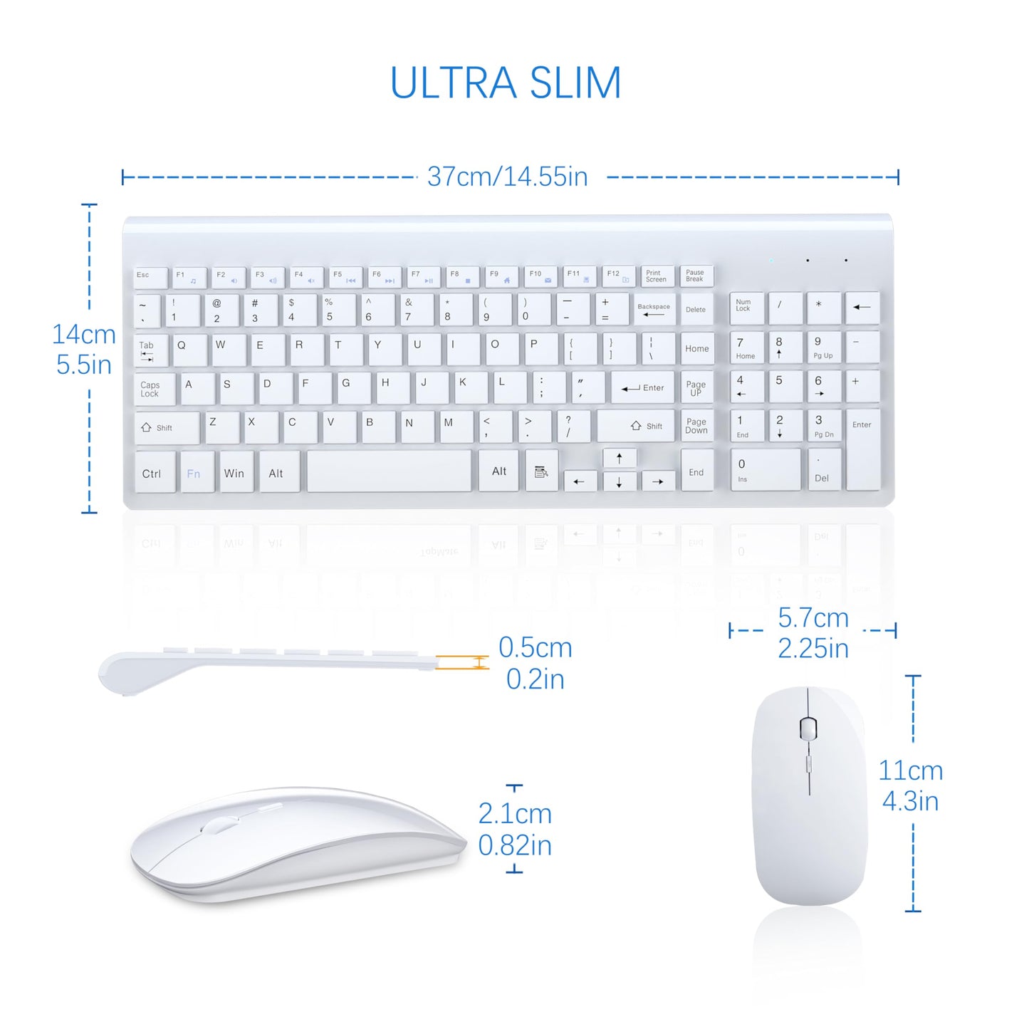 TopMate Wireless Keyboard and Mouse Ultra Slim Combo, 2.4G Silent Compact USB 2400DPI Mouse and Scissor Switch Keyboard Set with Cover, Batteries Included, for PC/Laptop/Windows/Mac - White