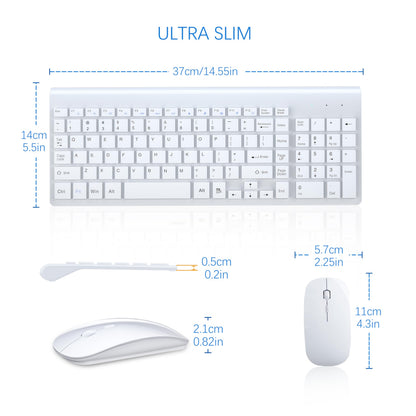 TopMate Wireless Keyboard and Mouse Ultra Slim Combo, 2.4G Silent Compact USB 2400DPI Mouse and Scissor Switch Keyboard Set with Cover, Batteries Included, for PC/Laptop/Windows/Mac - White
