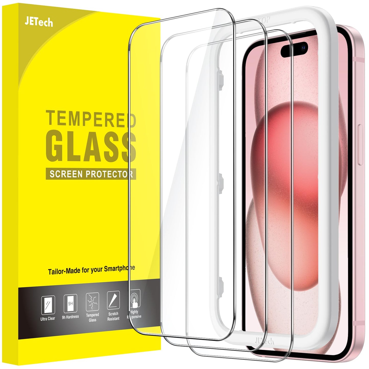JETech Full Coverage Screen Protector for iPhone 17e (2026) / iPhone 16e, 9H Tempered Glass Film, Case-Friendly, HD Clear, 6.1-Inch Display, 3-Pack