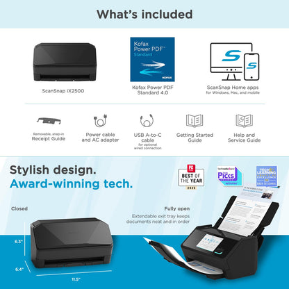 ScanSnap iX1600 Wireless or USB High-Speed Cloud Enabled Document, Photo & Receipt Scanner with Large Touchscreen and Auto Document Feeder for Mac or PC, 17 watts, Black