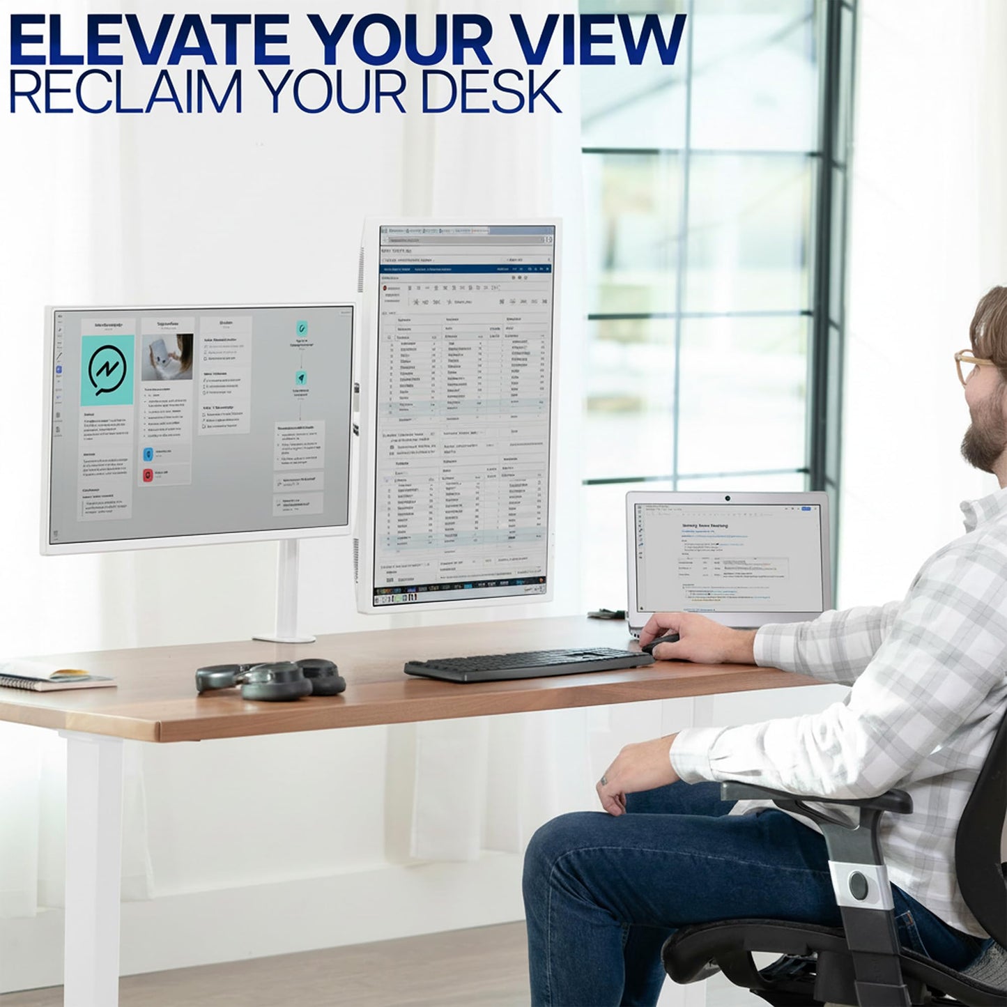 VIVO Dual Monitor Desk Mount, Holds 2 Computer Screens up to 30 inches and 22lbs Each, Heavy Duty Fully Adjustable Steel Stand with C-Clamp and Grommet, Black, STAND-V002