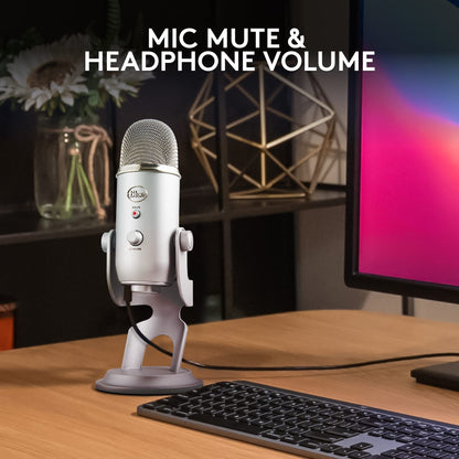 Logitech Creators Blue Yeti USB Microphone for PC, Mac, Gaming, Recording, Streaming, Podcasting, Studio and Computer Condenser Mic with Blue VO!CE effects, 4 Pickup Patterns, Plug and Play - Blackout