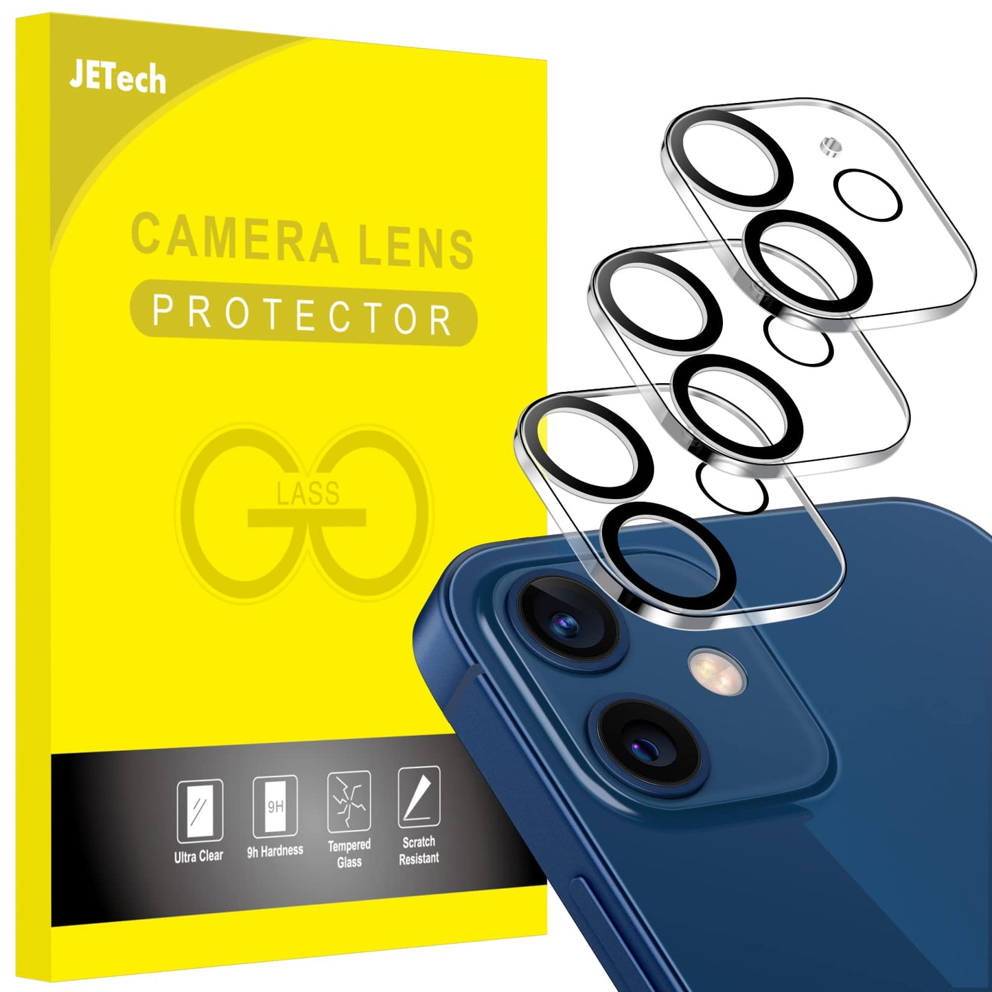 JETech Camera Lens Protector for iPhone 12 Pro Max 6.7-Inch, 9H Tempered Glass, HD Clear, Anti-Scratch, Case Friendly, Does Not Affect Night Shots, 3-Pack