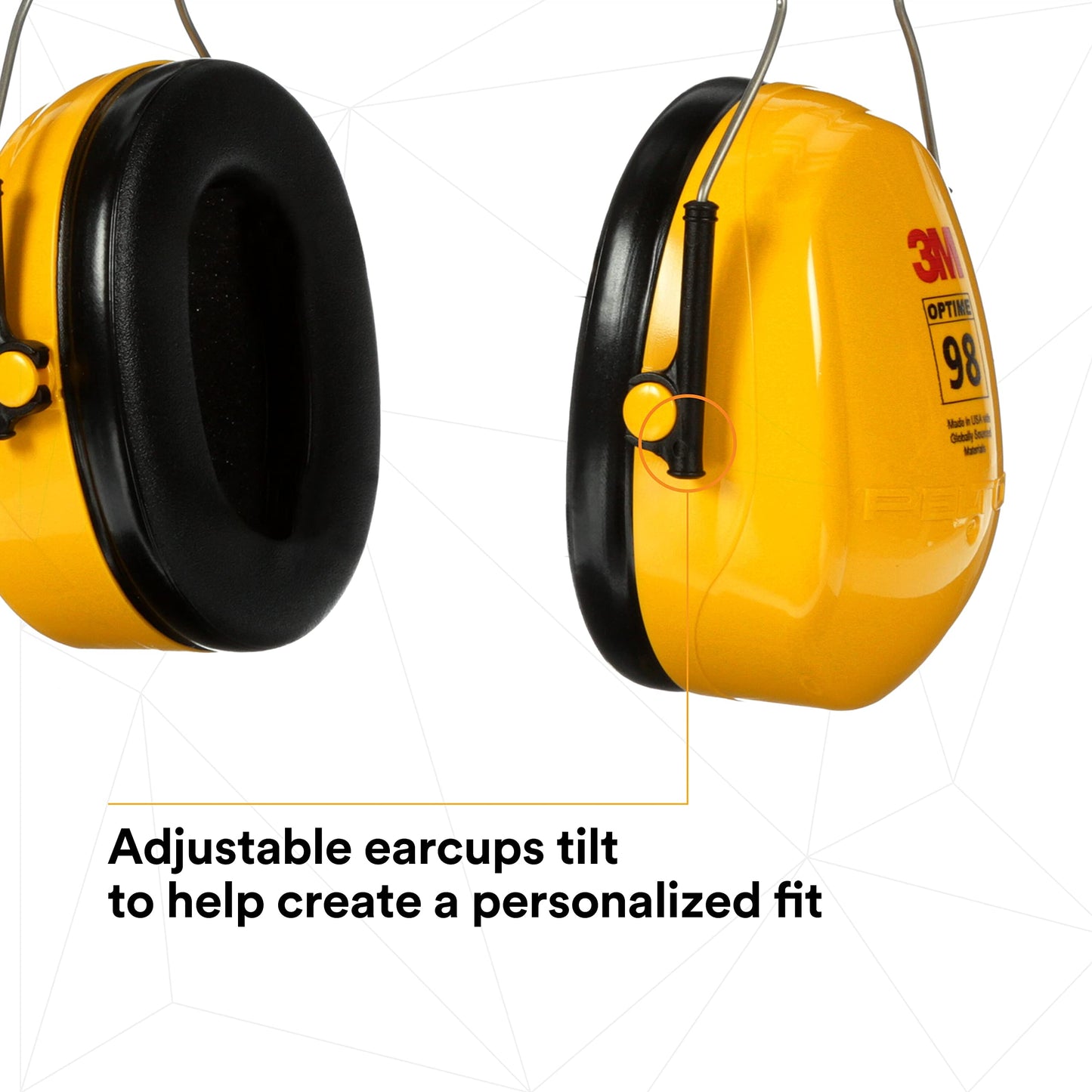 3M PELTOR Optime 98 Earmuffs H9A, Over-the-Head, Yellow