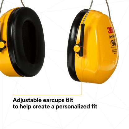 3M PELTOR Optime 98 Earmuffs H9A, Over-the-Head, Yellow