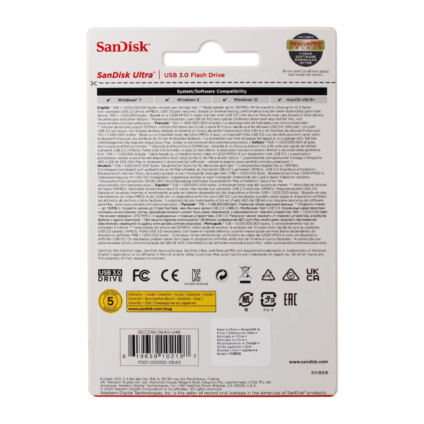 SANDISK 128GB Ultra USB 3.0 Flash Drive - SDCZ48-128G-U46, Black