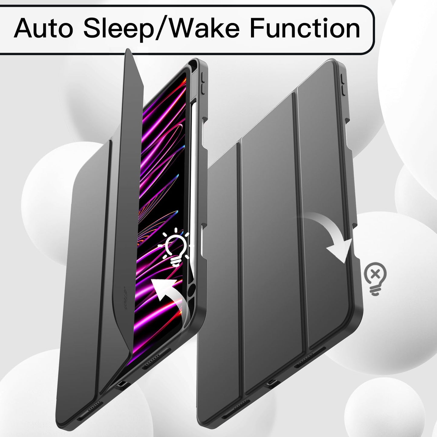JETech Case for iPad Pro 11 Inch 2022/2021/2020 Model (4th/3rd/2nd Generation), with Pencil Holder, Support 2nd Pencil Charging, Slim Tablet Cover with Soft TPU Back, Auto Wake/Sleep (Black)