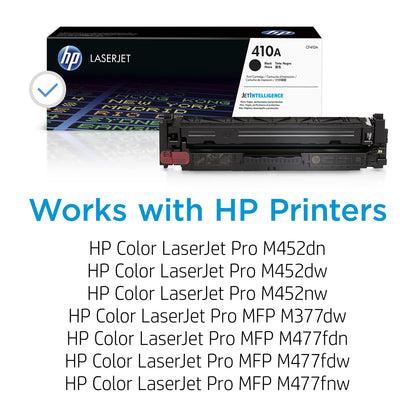 HP 410A Black Toner Cartridge | Works with Color LaserJet Pro M452 Series, MFP M377, M477 Series | CF410A,(Pack of 2)