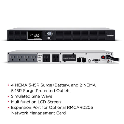 CyberPower OR500LCDRM1U Smart App LCD UPS Battery Backup and Surge Protector, 500VA/300W, 6 Outlets, AVR, 1U Rackmount, UL Certified