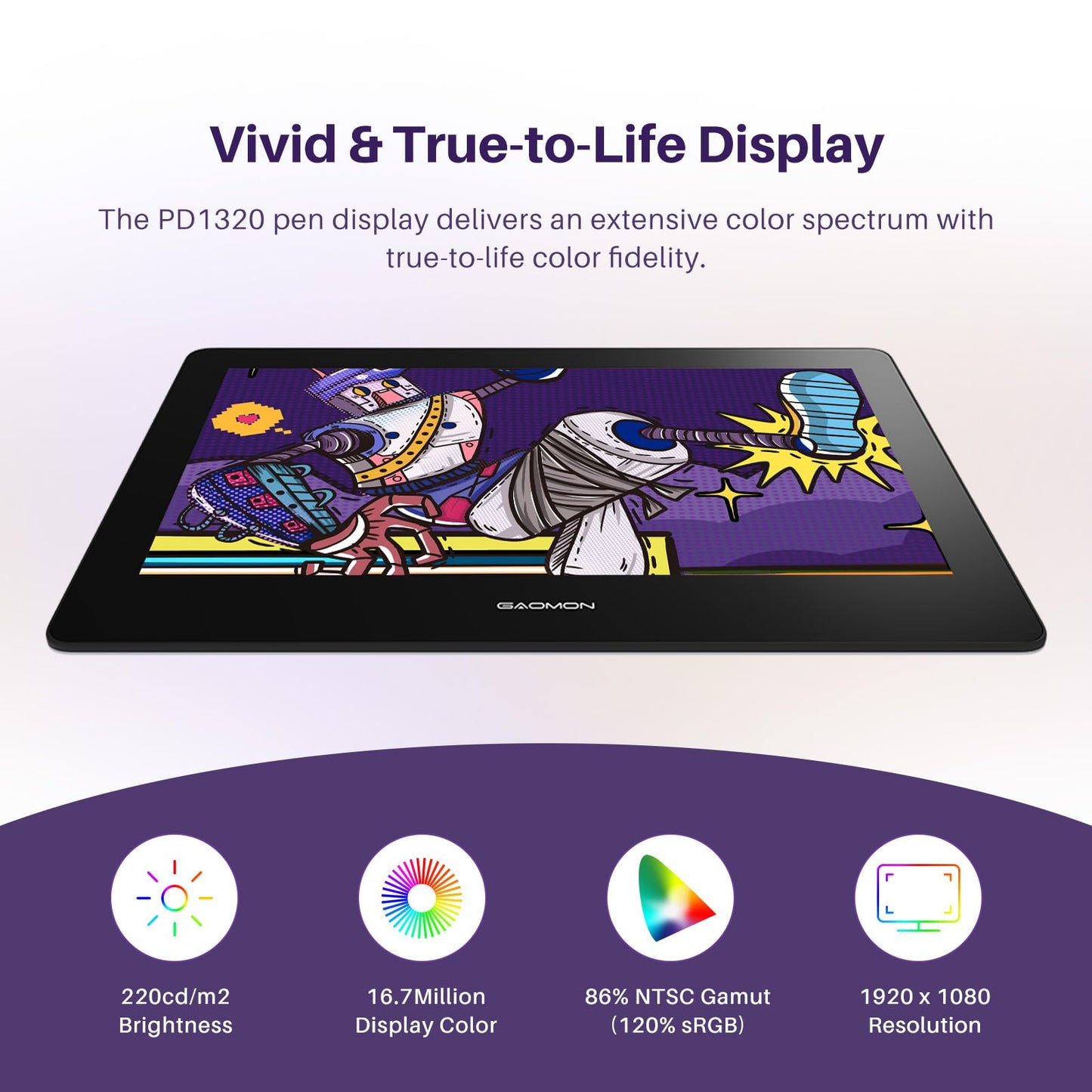 GAOMON PD1161 Drawing Tablet with Screen, Digital Art Tablet with Battery-Free Stylus, Tilt, 8 Shortcut Keys for Paint, Design, Illustration, Editing, 11.6-inch Graphics Tablet for Mac, Windows PC