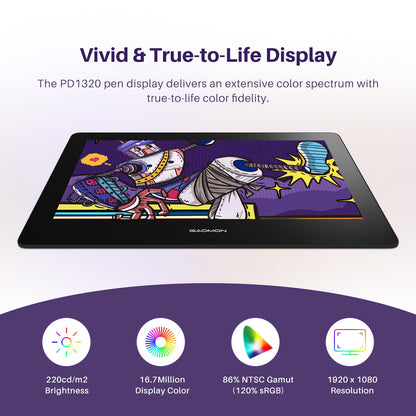 GAOMON PD1161 Drawing Tablet with Screen, Digital Art Tablet with Battery-Free Stylus, Tilt, 8 Shortcut Keys for Paint, Design, Illustration, Editing, 11.6-inch Graphics Tablet for Mac, Windows PC