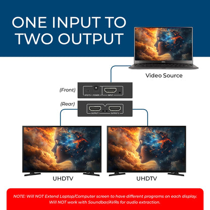 OREI UltraHD 4K @ 60 Hz 1 x 2 HDMI Splitter 1 in 2 Out (2 Port) 4:4:4 8-bit - Does Not Bypass HDCP, 18 Gbps, 4K HDMI Splitter