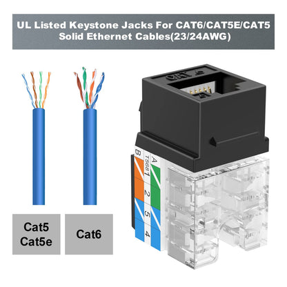 VCE UL Listed 10Gbps Cat6 Keystone Jack Insert 25-Pack, 90 Degree Punch Down RJ45 Keystone Jack Adapter Slim Profile Blue