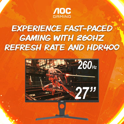 AOC Q32G11ZNE 32" Frameless Gaming Monitor QHD 2560 x 1440, 240Hz, 0.5ms Response time, HDR Ready, Console Gaming Ready, 3-Year Zero Dead Pixel Guarantee, Black