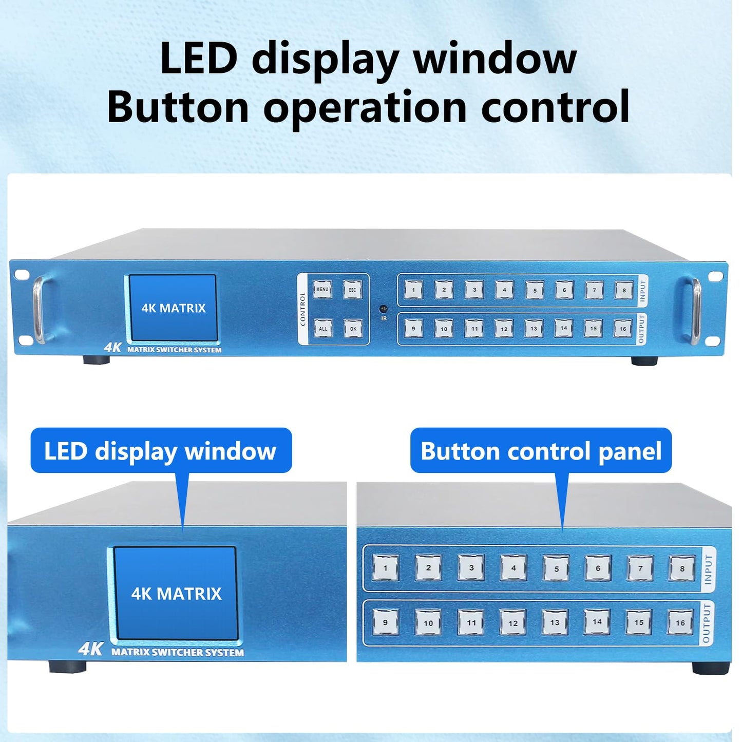 ICUIXIAN 16x16 HDMI Matrix Switch 4K@30Hz with Web GUI+LAN Port+Rs232 Control, Rack Mount HDMI Matrix 16x16 Support EDID, HDCP, Backlit Button, LED Screen Display (16 hdmi switcher 1x16 Splitter)