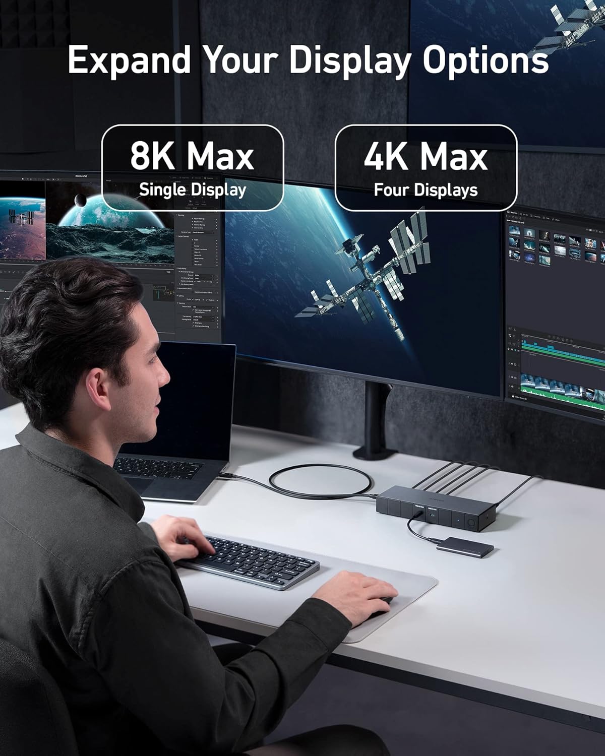 Anker 778 Thunderbolt Docking Station (12-in-1, Thunderbolt 4), 40 Gbps with Max 100W Charging for Laptop, Single 8K, Quad 4K Display, Ethernet, 6 USB Ports for Dell, HP Laptops and More(Gray)