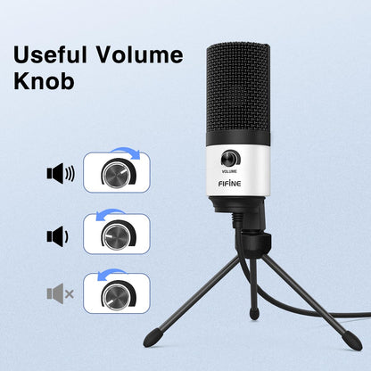 FIFINE USB Microphone, Metal Condenser Recording Microphone for MAC OS, Windows, Cardioid Laptop Mic for Recording Vocals, Voice Overs, Streaming, Meeting and YouTube Videos-K669B