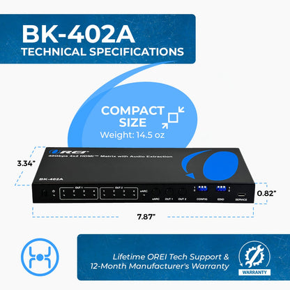 OREI HDMI Splitter 1 in 2 out - Ultra HD 4K @ 30Hz, HDCP, 3D & Full HD 1080P Support for Xbox, PS4, Blu-ray, HDTV - Adapter Included