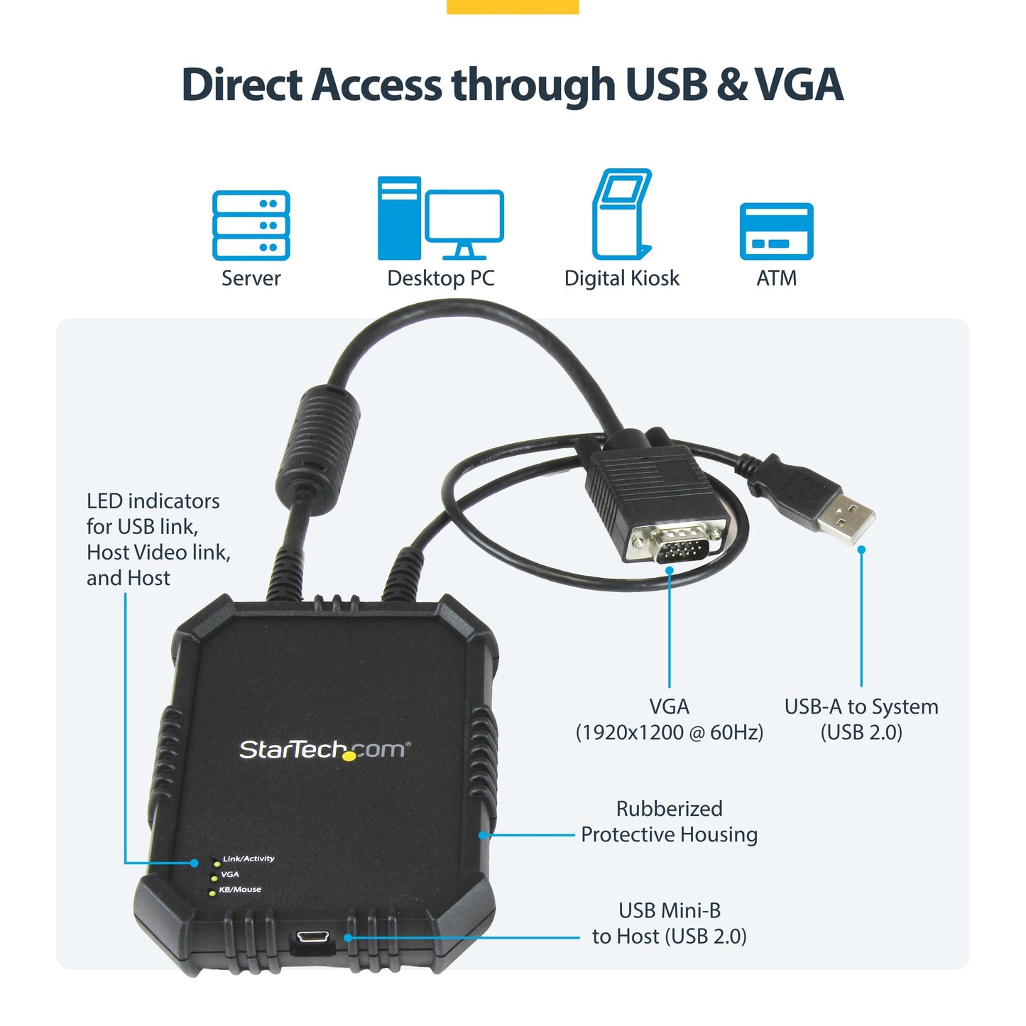 StarTech.com Portable Laptop Crash Cart Adapter, USB/VGA Analogue KVM Console, File Transfer & Video Capture, Windows/Linux/MacOS, TAA