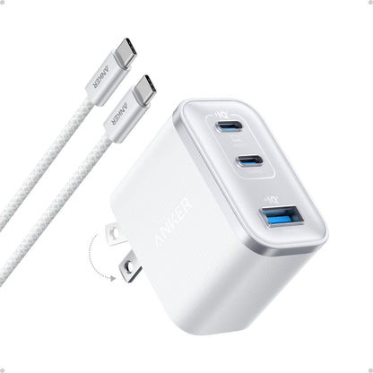 Anker Nano Charger, Ultra-Fast 70W Output 3-Port USB C Charger Block, Fast Charging, Compact and Stylish, for iPhone 17/16 Series, MacBook, iPad, Pixel, Galaxy, and More(Black, Cable Included)