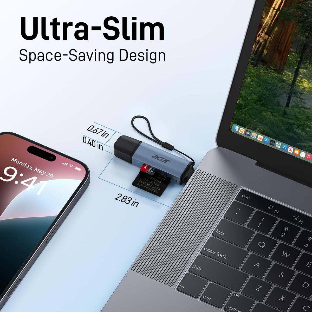 acer SD Card Reader USB C, Dual Slots USB Type C to Micro SD Card Adapter