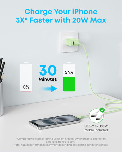 Anker iPhone 17/16 Charger, 2-Pack 20W Fast USB C Charger Block, for iPhone 16/16 Pro Max/15 Series/iPad Pro and More (Black, 2 Pack & 2 Cable)