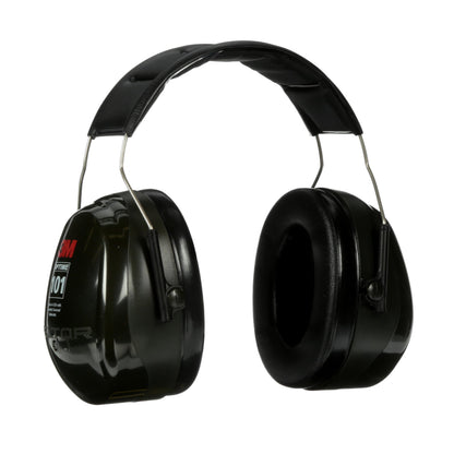3M PELTOR Hearing Protection Optime 101 Earmuffs, Over the Head, H7A, 25 dB NRR, Adjustable Earcups, E-A-Rfit Compatible, Stainless Steel, Pack of 1, Black/Red