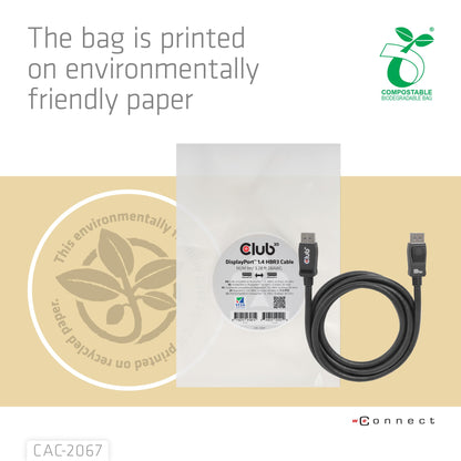 Club3D CAC-2068 VESA Certified DisplayPort to DisplayPort 1.4/Hbr3 M/M Cable DP 1.4 8K 60Hz 2m - 6,56ft