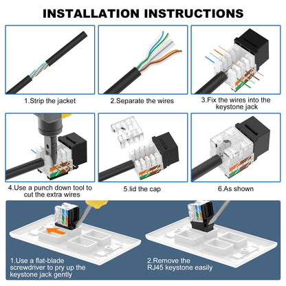 VCE UL Listed 10Gbps Cat6 Keystone Jack Insert 25-Pack, 90 Degree Punch Down RJ45 Keystone Jack Adapter Slim Profile Blue