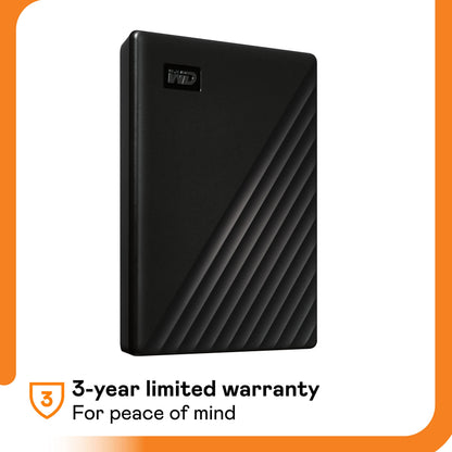 WD 5TB My Passport, Portable External Hard Drive, Black, backup software with defense against ransomware, and password protection, USB 3.1/USB 3.0 compatible - WDBPKJ0050BBK-WESN