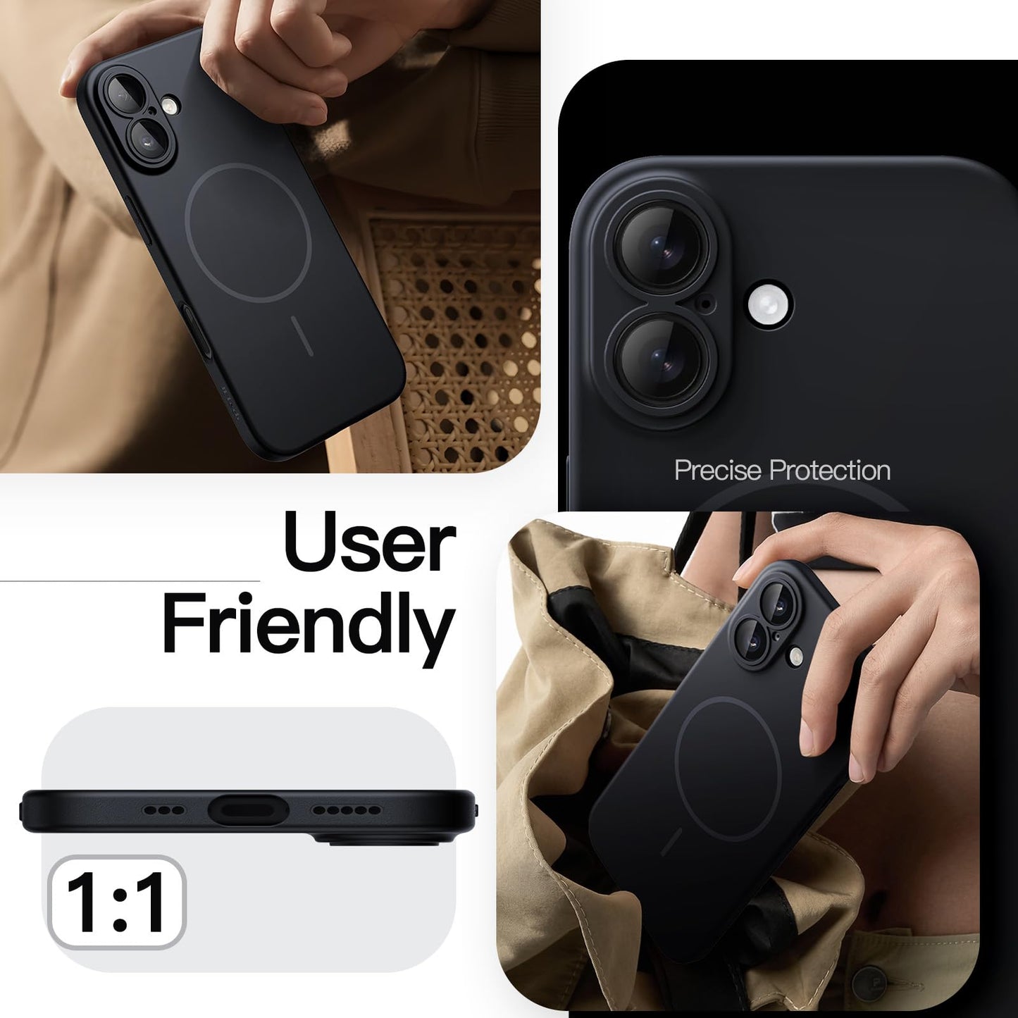 JETech Magnetic Slim Case for iPhone 17 Pro Max 6.9-Inch, Compatible with MagSafe, Ultra-Thin Lightweight Minimalist Phone Cover with Matte Finish and Full Camera Lens Protection (Black)