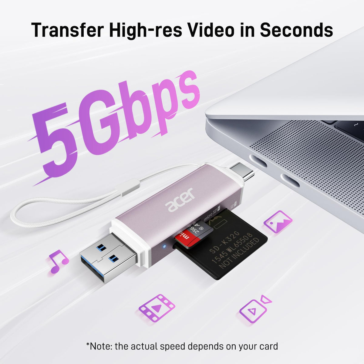 acer SD Card Reader USB C, Dual Slots USB Type C to Micro SD Card Adapter