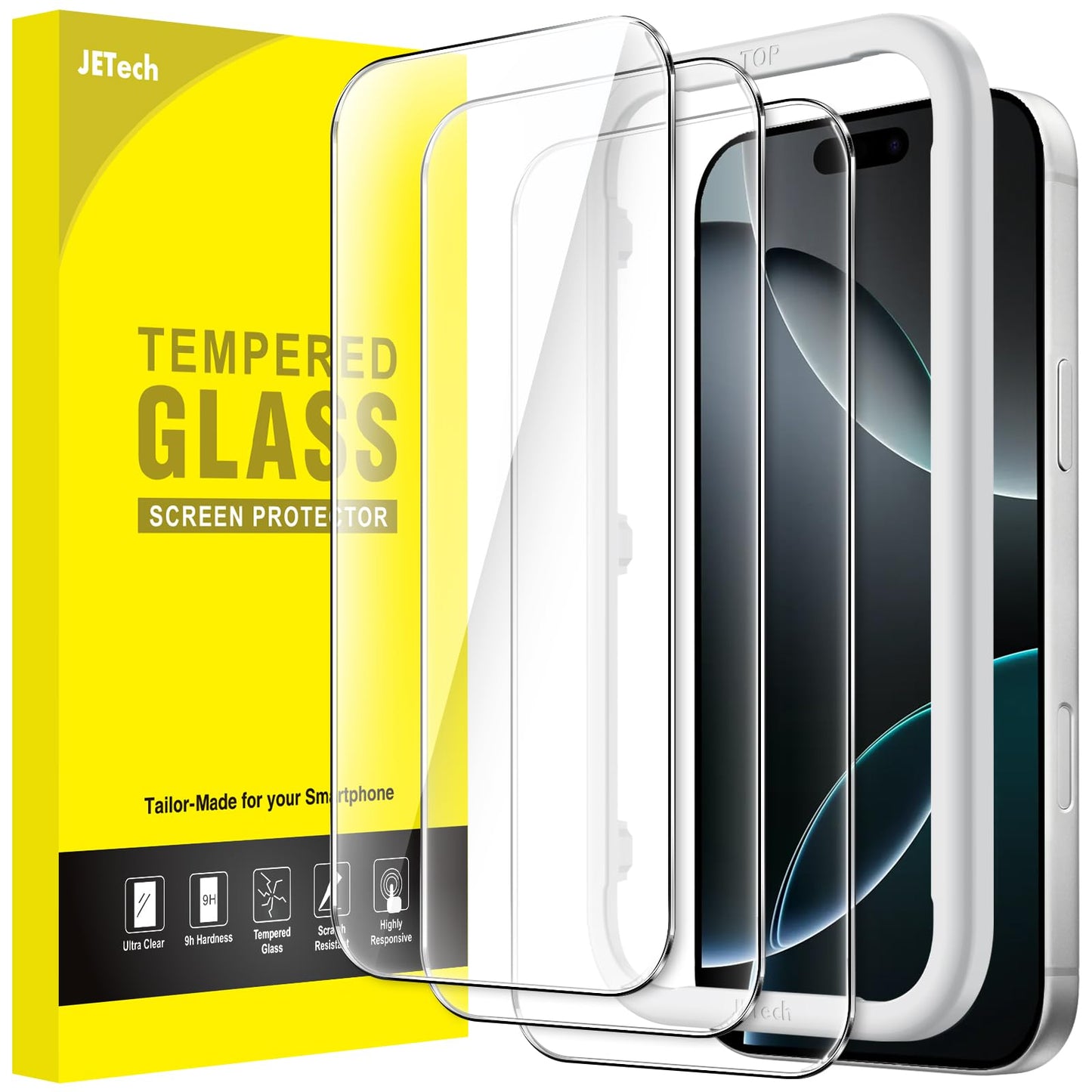 JETech Full Coverage Screen Protector for iPhone 17e (2026) / iPhone 16e, 9H Tempered Glass Film, Case-Friendly, HD Clear, 6.1-Inch Display, 3-Pack