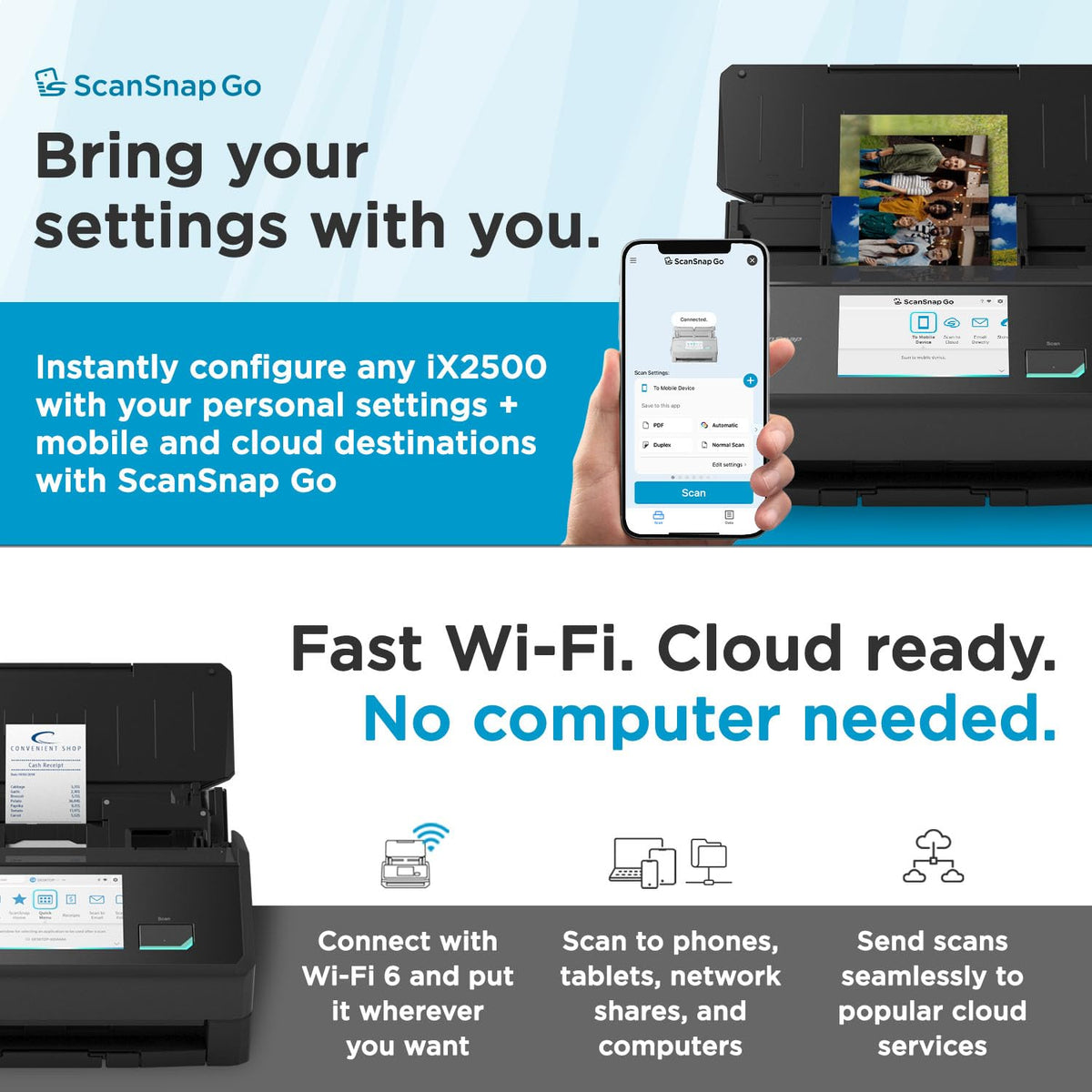 ScanSnap iX1600 Wireless or USB High-Speed Cloud Enabled Document, Photo & Receipt Scanner with Large Touchscreen and Auto Document Feeder for Mac or PC, 17 watts, Black