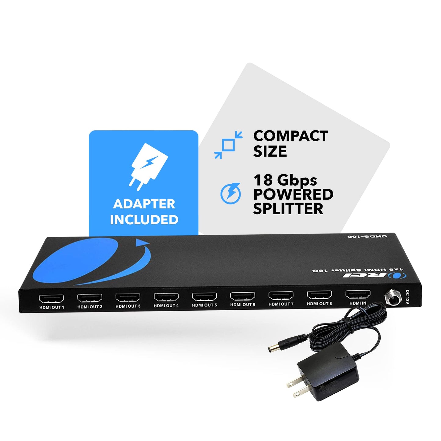 OREI UltraHD 4K @ 60 Hz 1 x 2 HDMI Splitter 1 in 2 Out (2 Port) 4:4:4 8-bit - Does Not Bypass HDCP, 18 Gbps, 4K HDMI Splitter