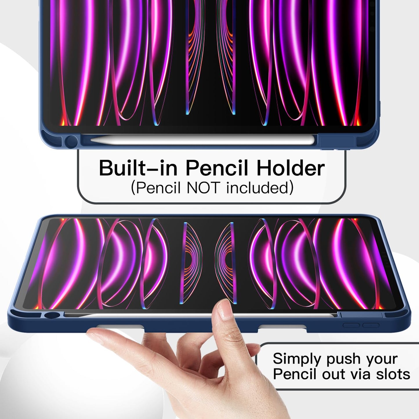 JETech Case for iPad Pro 11 Inch 2022/2021/2020 Model (4th/3rd/2nd Generation), with Pencil Holder, Support 2nd Pencil Charging, Slim Tablet Cover with Soft TPU Back, Auto Wake/Sleep (Black)