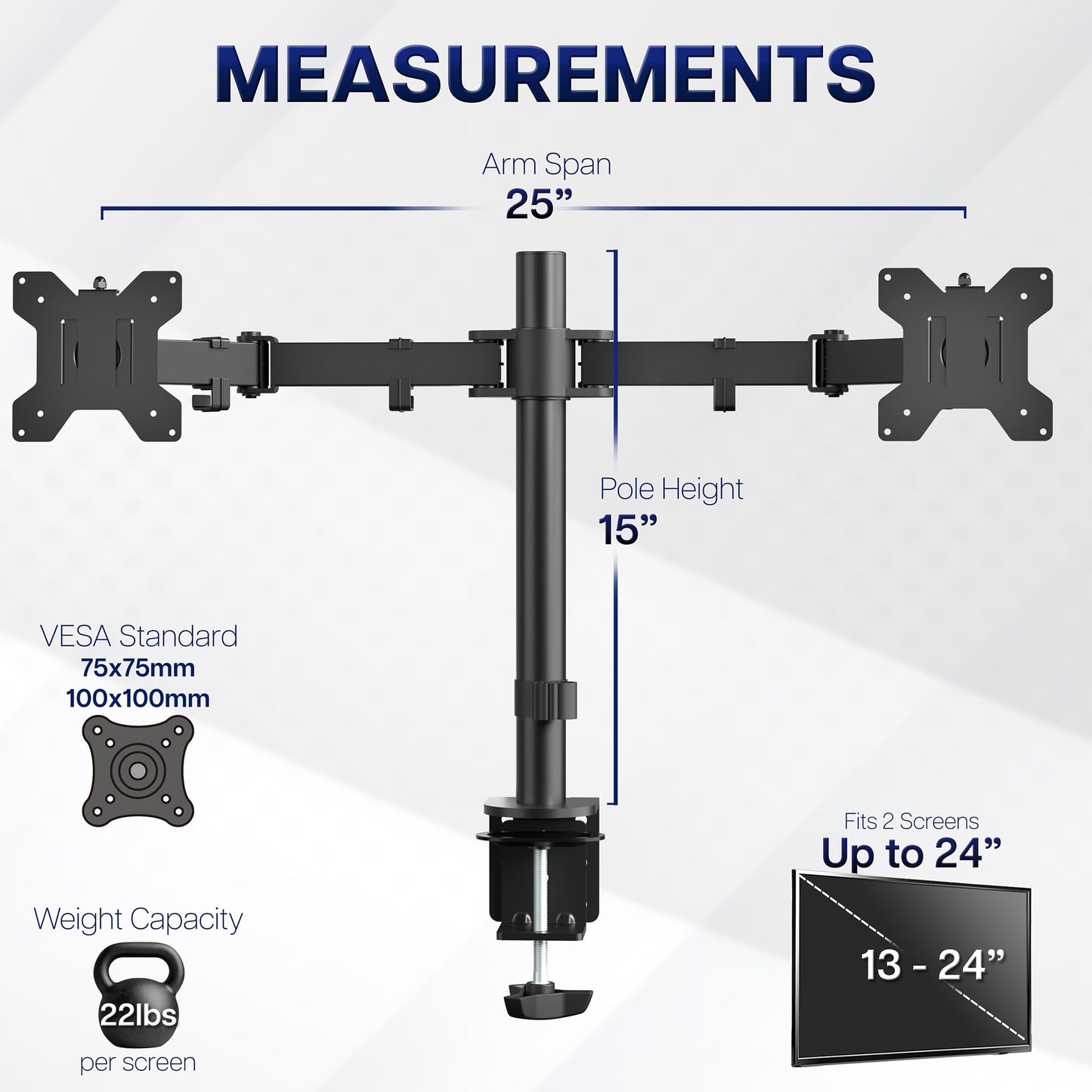 VIVO Dual Monitor Desk Mount, Holds 2 Computer Screens up to 30 inches and 22lbs Each, Heavy Duty Fully Adjustable Steel Stand with C-Clamp and Grommet, Black, STAND-V002