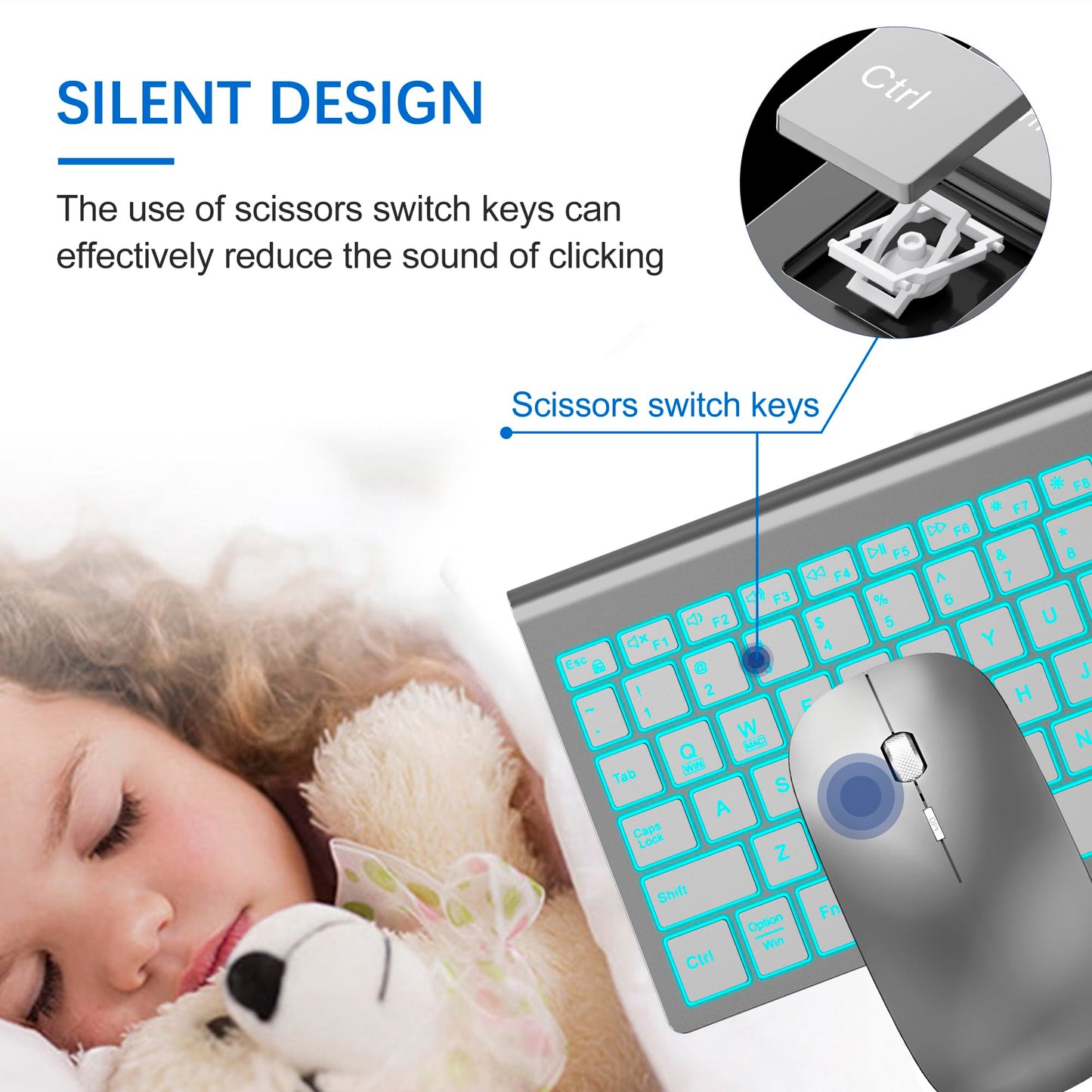 TopMate Wireless Keyboard and Mouse Ultra Slim Combo, 2.4G Silent Compact USB 2400DPI Mouse and Scissor Switch Keyboard Set with Cover, Batteries Included, for PC/Laptop/Windows/Mac - White