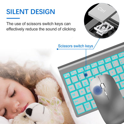 TopMate Wireless Keyboard and Mouse Ultra Slim Combo, 2.4G Silent Compact USB 2400DPI Mouse and Scissor Switch Keyboard Set with Cover, Batteries Included, for PC/Laptop/Windows/Mac - White