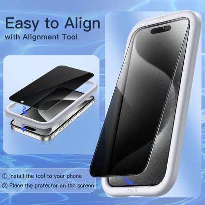 JETech Privacy Screen Protector for iPhone 15 6.1-Inch, Anti-Spy Tempered Glass Film with Easy Installation Tool, 2-Pack