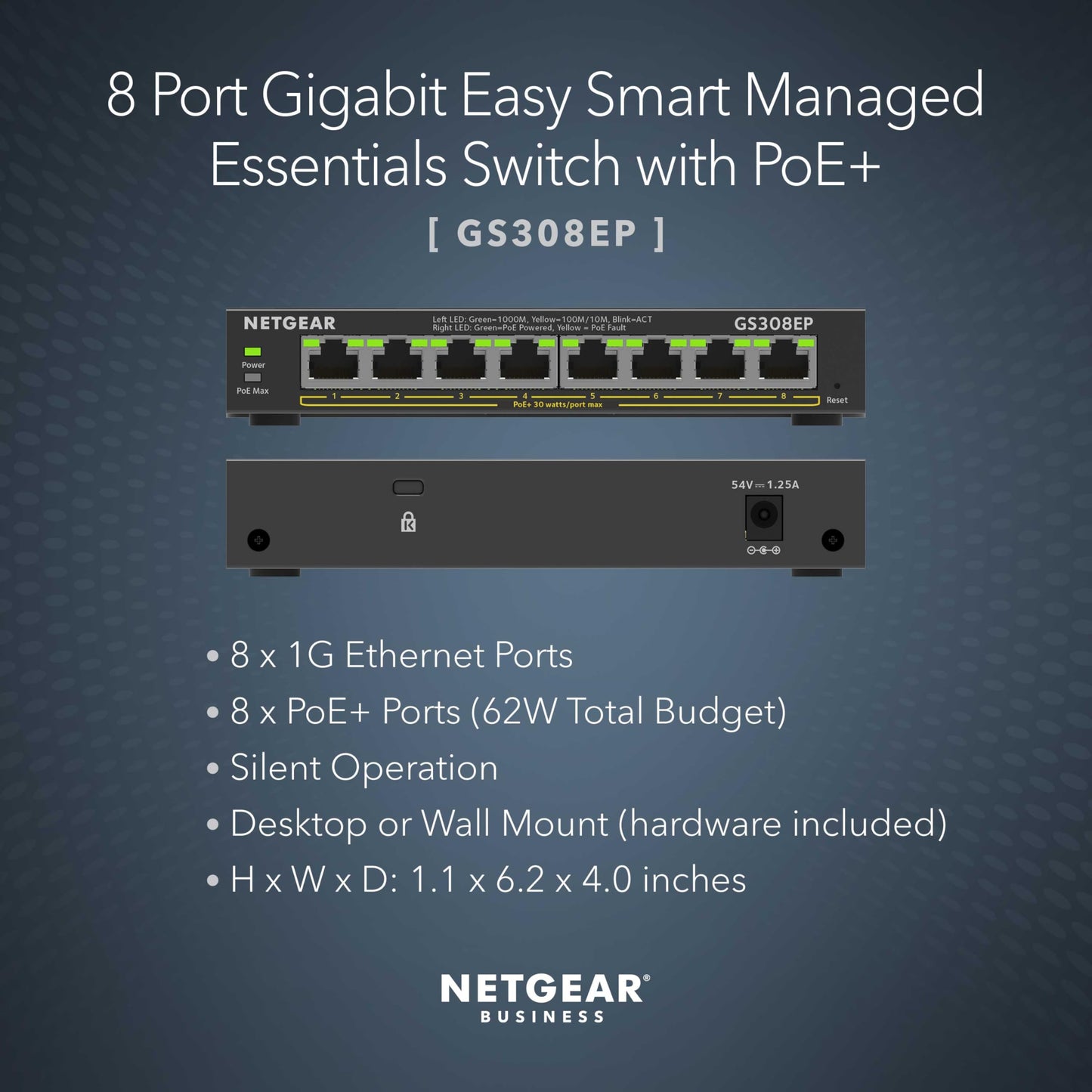 NETGEAR 5 Port PoE Gigabit Ethernet Easy Smart Managed Essentials Switch (GS305EP) - with 4 x PoE+ @ 63W, Desktop or Wall Mount