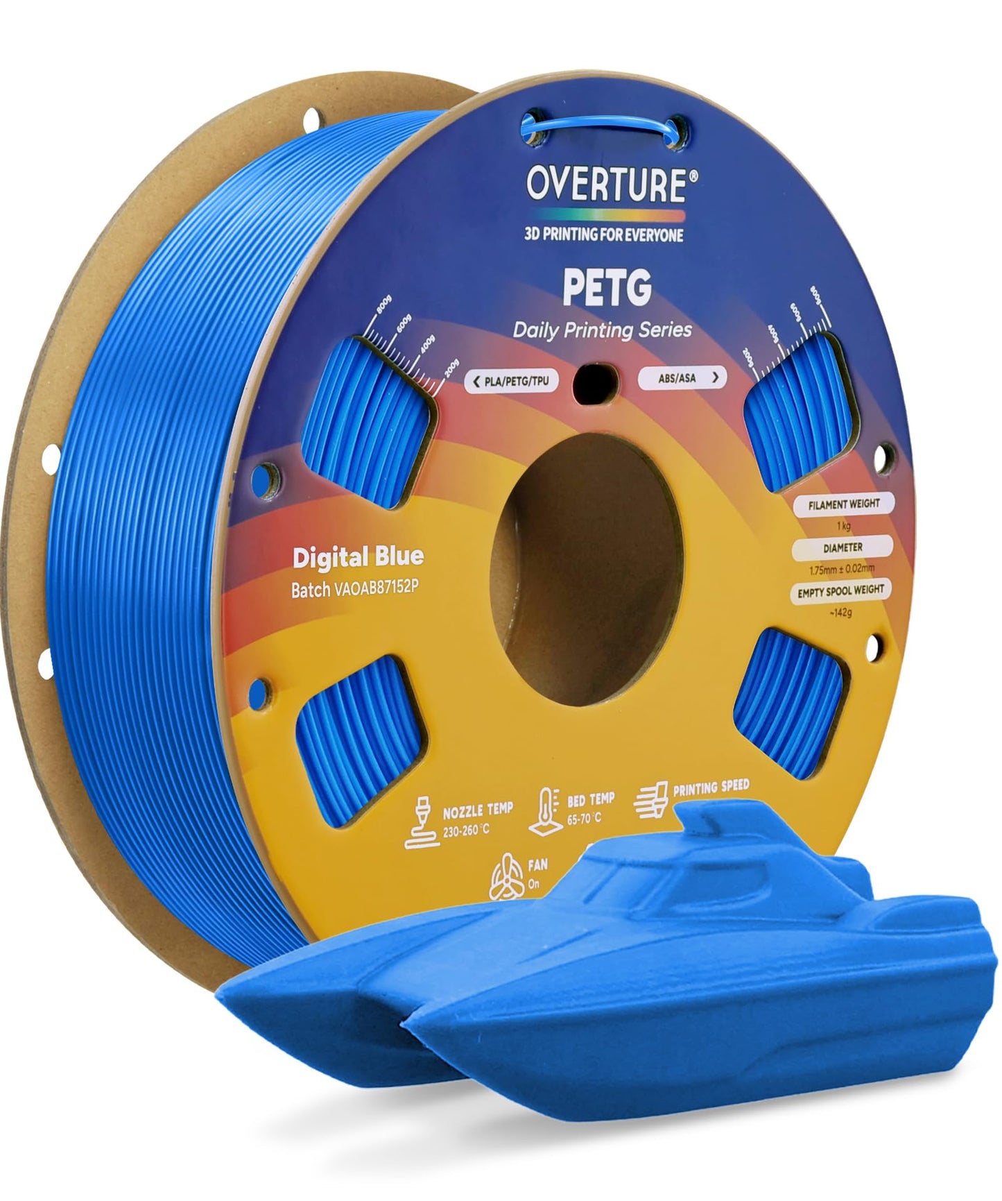 OVERTURE PETG 3D Printer Filament 1.75mm, Neatly Wound Durable PETG 1kg Spool (2.2lbs), Strong Toughness Filament, Dimensional Accuracy +/- 0.02mm, Fit Most FDM Printers (Black (1-Pack))