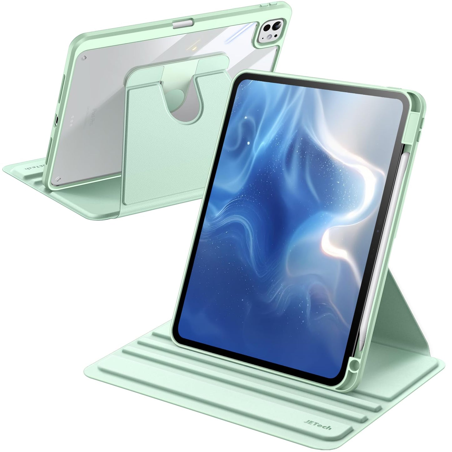 JETech Rotating Case for iPad mini (A17 Pro, 2024 Model, 7th Generation) / mini 6 (2021 Model, 6th Generation) with Pencil Holder, 360 Degree Rotation Protective Stand Cover Clear Back (Purple)