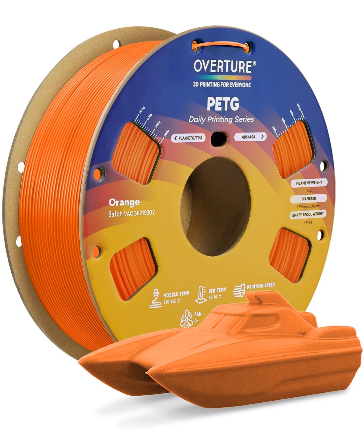 OVERTURE PETG 3D Printer Filament 1.75mm, Neatly Wound Durable PETG 1kg Spool (2.2lbs), Strong Toughness Filament, Dimensional Accuracy +/- 0.02mm, Fit Most FDM Printers (Black (1-Pack))