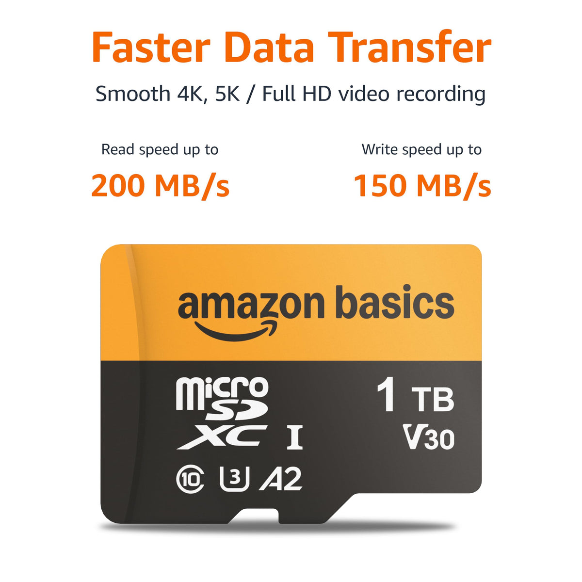 Amazon Basics 128GB microSDXC Memory Card with Adapter for Smartphones, Drones, Cameras, Full HD, Read Speed Up to 200MB/s, 1-Pack