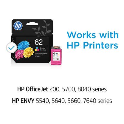 HP 62 Black/Tri-Color Ink (2-Pack) | Works with Envy 5540, 5640, 5660, 7640, OfficeJet 5740, 8040, OfficeJet Mobile 200, 250 | Instant Ink Eligible | N9H64FN | Packaging May Vary