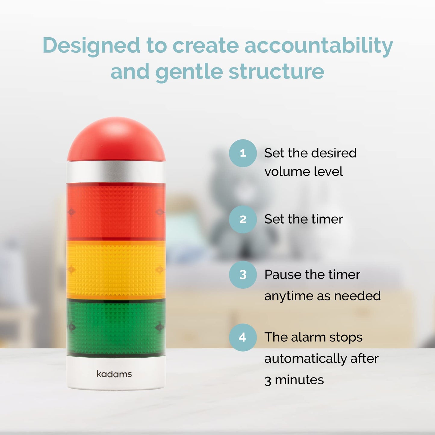 KADAMS Visual Timer for Kids with Audio Pre-Alarm - Traffic Light Alarm for Kids Toddler Teachers Classroom Home Time Management Tool 24hr Countdown Pause Memory Function